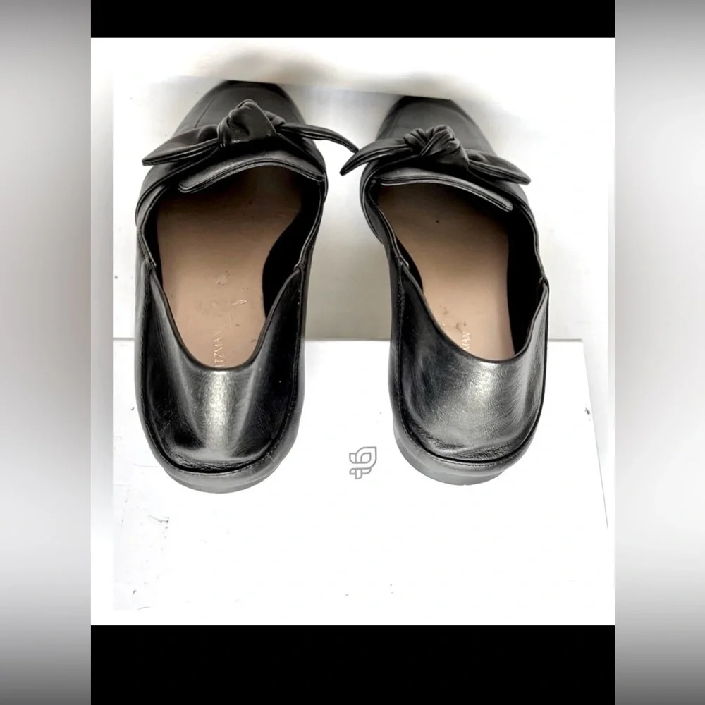 Stuart Weitzman Bandeau Leather Flat Loafers Short Heel in Black Size 9